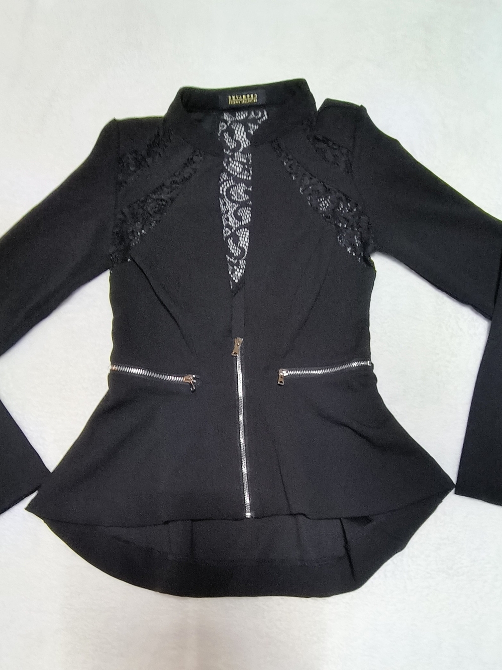 Revamped Premium Collection Black Lace Peplum Zip Jacket Blazer.    WS 241